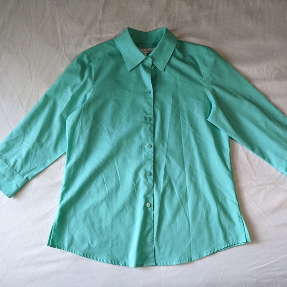 Foxcroft for Appleseed's Button Down Shirt Mint Green 3/4 length Sleeves - Picture 3 of 8